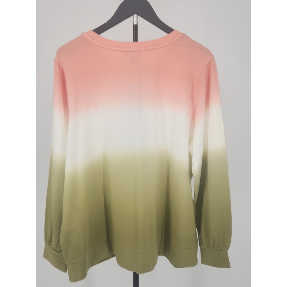 Jason Wu Womens Ombre Dip Dye Sweatshirt Peach White Olive Green 1X NEW - Picture 4 of 8